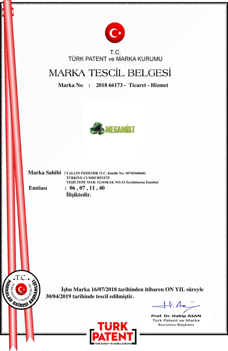 MEGAMİST profesyonel uygulama görseli: Marka Tescil Belgesi MEGAMİST profesyonel uygulama görseli: Marka Tescil Belgesi